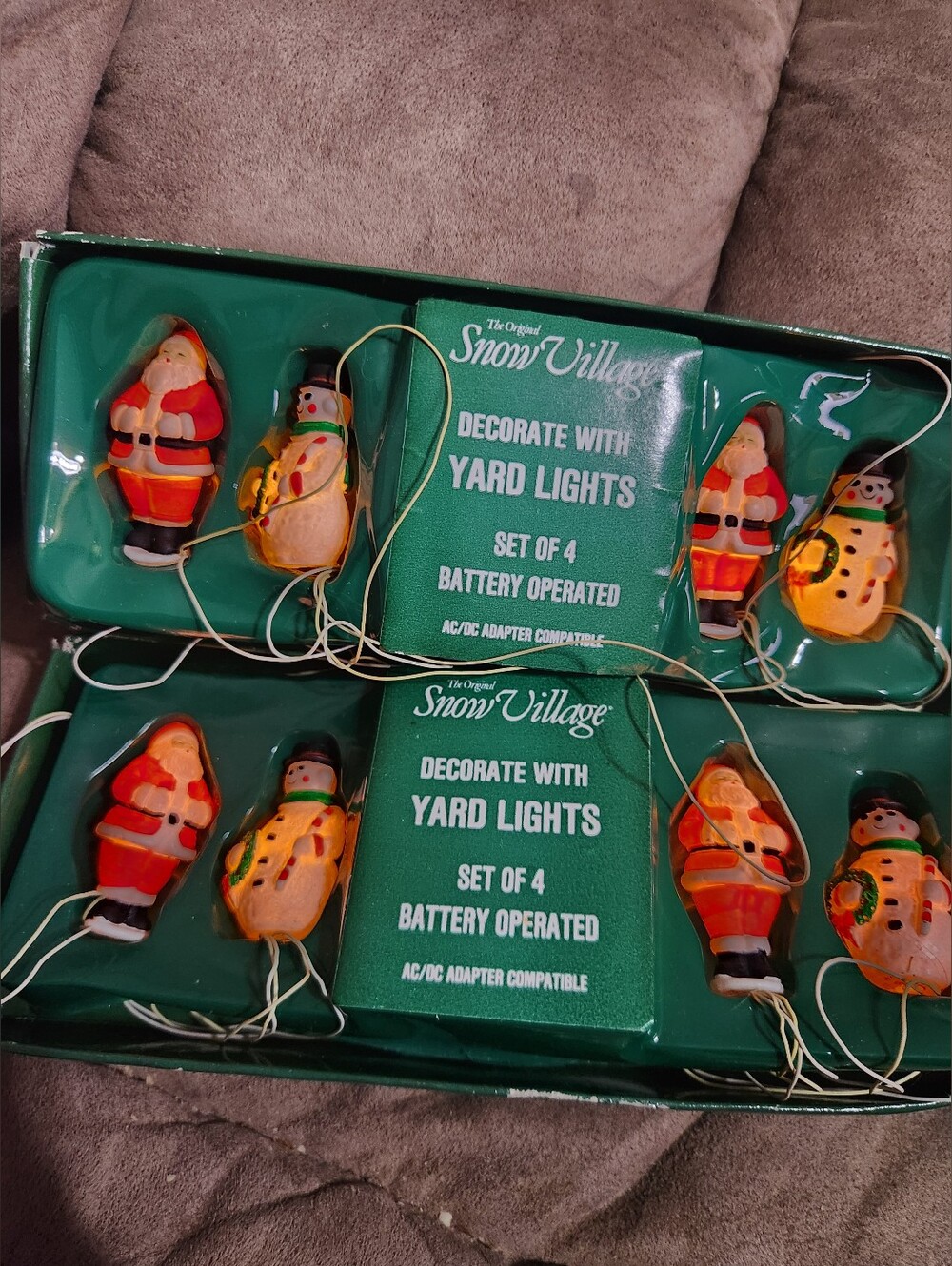 Vintage Dept 56 Original Snow Village Yard Lights Santa Snowman 2 Lot Works